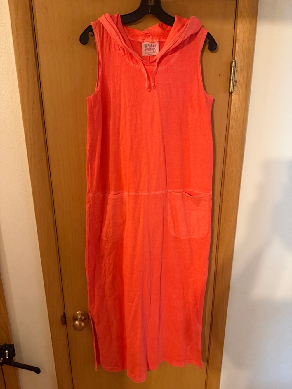 Fresh Produce Women’s Cotton Hooded Sleeveless Maxi Dress Orange Size Large